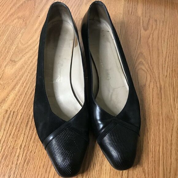Vintage Salvatore Ferragamo black slip on pump heels size US 9.5 AA - Picture 2 of 7